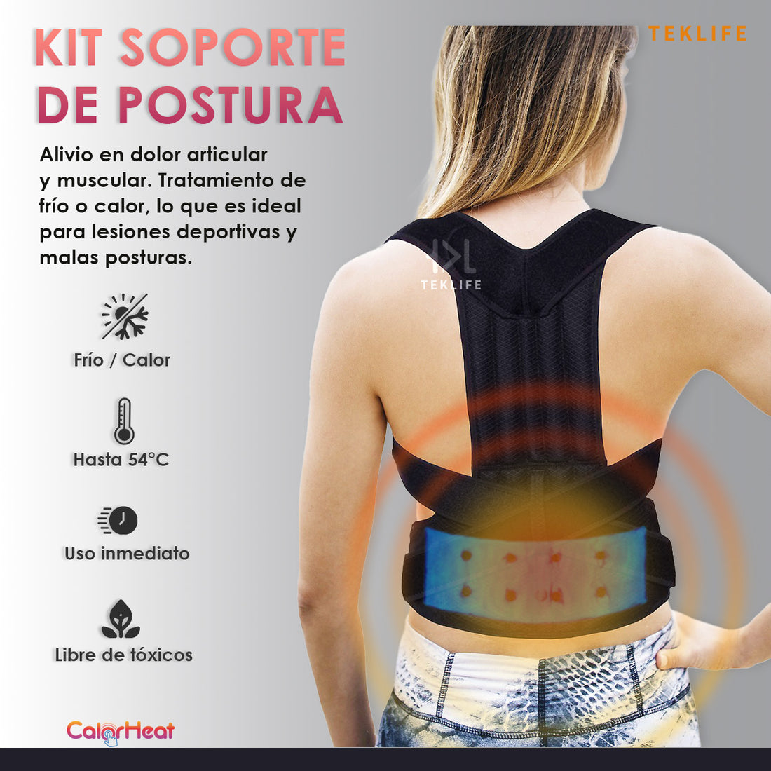 Kit Soporte de Postura Faja + Almohadilla Térmica Calor Heat