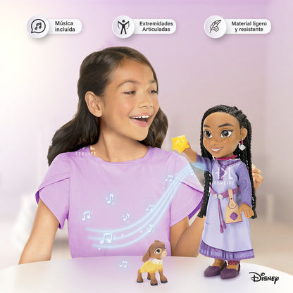 Muñeca Princesa Disney Asha Wish y Sus Amigos Valentino y Star